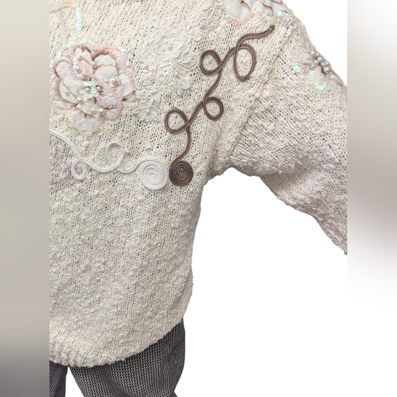 Vintage Bonnie & Bill by Holly Floral Appliqué Sequin Knit Sweater M Korea - Picture 13 of 16